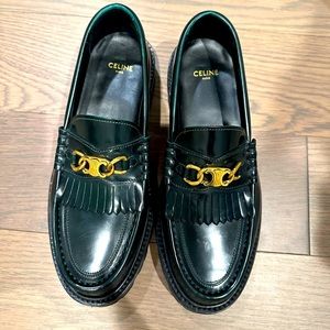 Celine triomphe Margaret leather loafer - very dark green